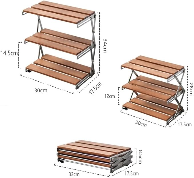 Three Level Solid Wood Outdoor Camping Rack Folding Multifunctional Storage Table Storage Display Rack Camping Coffee Table