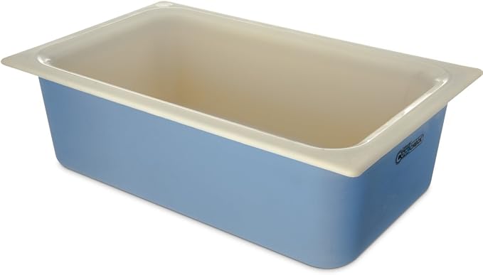 Carlisle FoodService Products Coldmaster Coolcheck Full Size Food Pan Insulated Food Pan with Refrigerant Gel Filling Plastic 15 Quarts White Blue