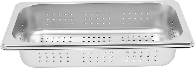 DYNAMI 2-Pack Anti-Jam Perforated Stainless Steel Steam Table Pan 1/3 Size 2 Deep Commercial Chafing Steam Table Pan Hotel PansCatering Food Pan (2-Pack1/3 Size 2 Deep)
