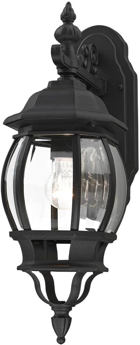 Livex Lighting 7706-14 Frontenac 1-Light Outdoor Wall Lantern with Clear Beveled Glass Shades 20 x 6.5 Black