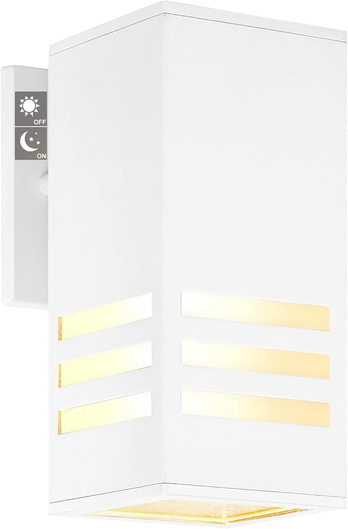 Dusk to Dawn Outdoor Wall Lamp Exterior Light Fixture - ETL Listed Aluminum Anti-Rust Waterproof Wall Mount Rectangular Design – Up/Down Photocell Outdoor Lighting for Porch Garage or Patio