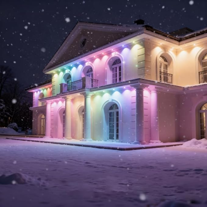 Permanent Outdoor LightsSmart RGB Outdoor Lights with Remote APP Control 100 Ft with 72 LED IP67 Waterproof Outside Light for House for Holiday Party Dailyy(unconnectable)