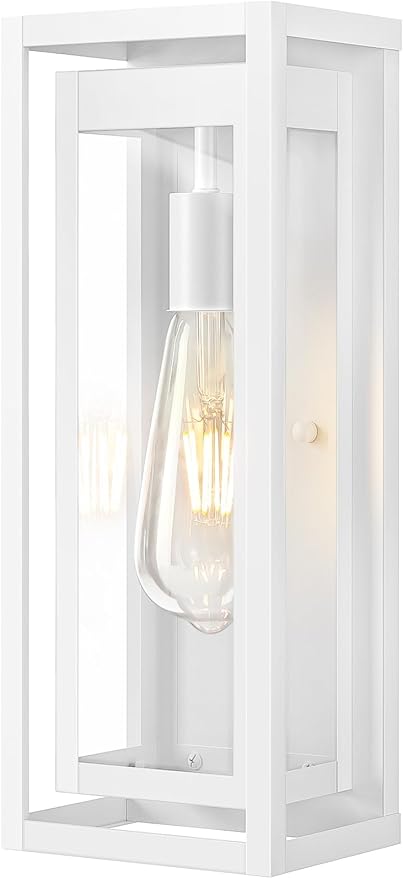 15 Large Outdoor Light Fixture Wall Mount White Outdoor Sconce Lights Modern Waterproof Exterior Porch Lights with Clear Glass Shade for Front Door Garage 1 Pack