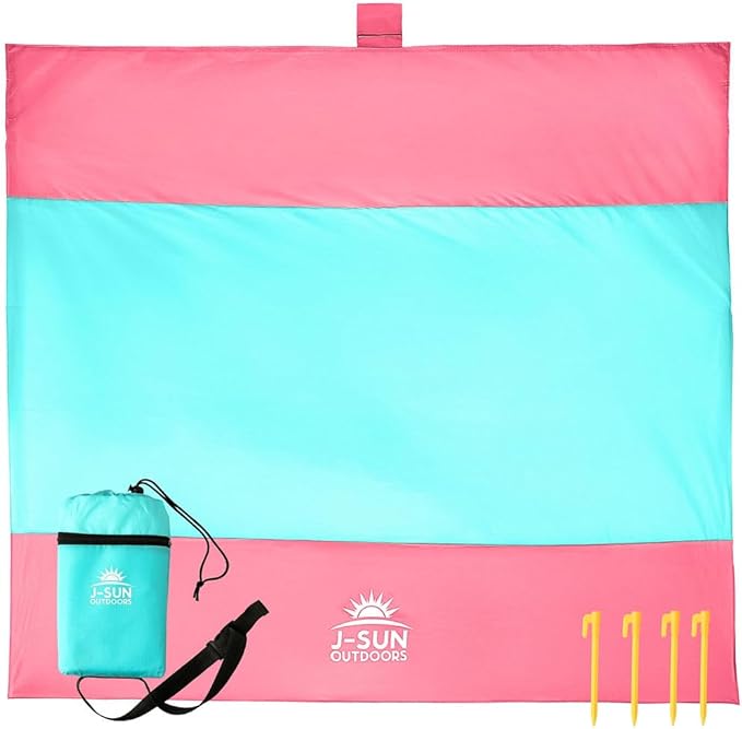 XL Beach Blanket Sandproof Waterproof for 4-6 Adults - 10ft x 9ft Beach Mat with Zippered Pocket 4 Stakes &amp Storage Bag | Lightweight 1.4 lbs Quick-Dry Blanket for Beach Camping &amp Picnic
