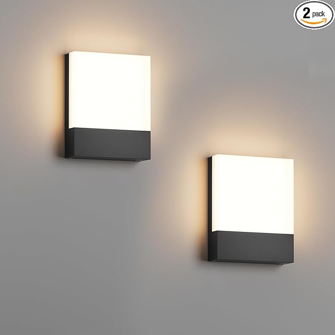 Modern Outdoor Led Wall Light 24W 3000K Wall Porch &amp Patio LightExterior Hardwired Wall Light FixturesIP65 Waterproof Square Wall Lamp for Garage Front DoorHouse Yard(Black2-Pack)