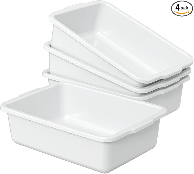 4 Pack Extra Large Bus Tub 32 L White Utility Bus Box Plastic Dish Tub for Restaurant