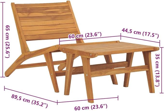 Patio Chair with Footrest Solid Teak Wood Lounge Chair Outdoor Furniture for Garden and Patio Relaxation Reclining High Back with Detachable Footrest Durable Teak Wood Easy Assembly