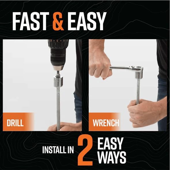 GroundGrabba Junior Stake Kit | Heavy Duty Screw-in Ground Anchors for Tents Outdoor Camping and Backpacking | 4 Stakes The Fang (4) Pigtail (4) 15mm Hex Driver (1)
