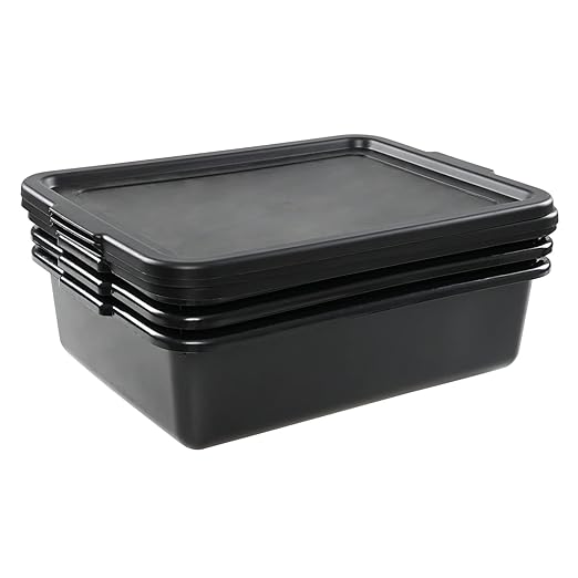 13 L Commercial Bus Tubs with Lid 3-Pack Plastic Bus Box Black