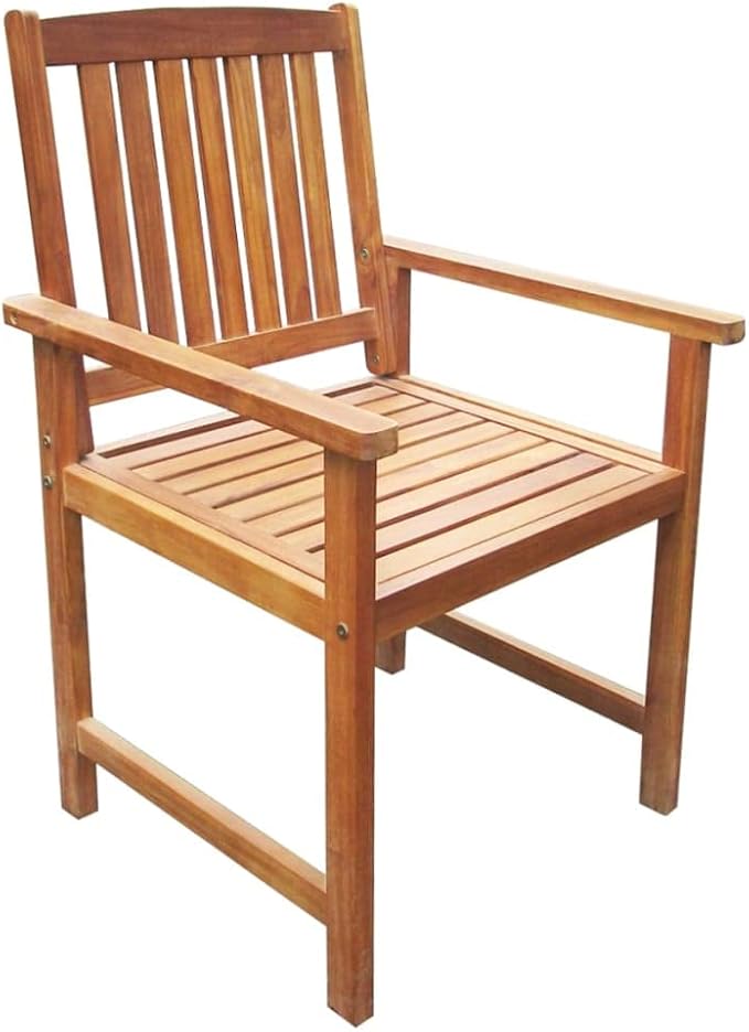 Outdoor Chair Set of 2 Brown Solid Acacia Wood Standard Durable Rustic Design for Patio Garden Dining with Comfortable Armrests
