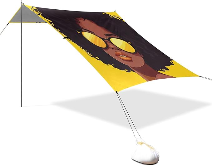 ALAZA African American Woman Beach Tent Sun Shelter UPF50+ Protection Beach Shade Canopy w/ 4 Sandbags for Outdoor Camping Fishing Backyard Fun Picnic 10x9 ft