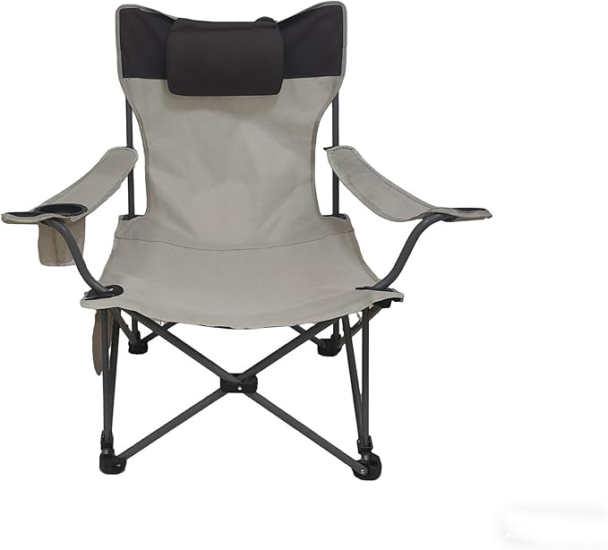Folding Camping Chairs Portable Beach Chairs with Foot Rest Adjustable Recliner Chairs with Side Pockets &amp Cup Holder for Camping Picnics Fishing Beaches Barbecuesand (Beige)