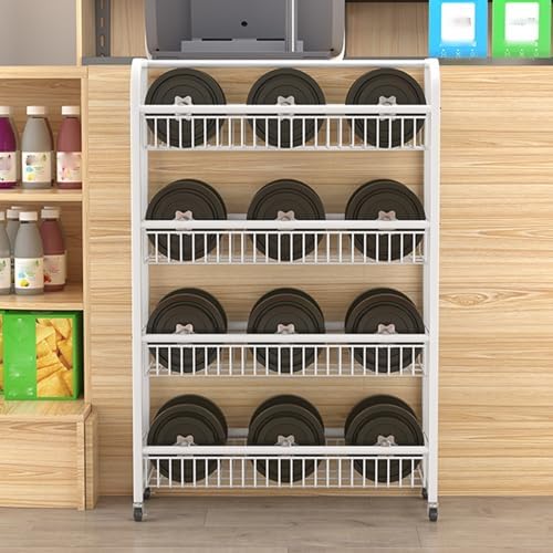 Snack Rack Stand 4-Tier Retail Display Rolling Snack Cart Organizer for Candy/Spice Supermarket Snack Organizer for Desk/Kitchen White-W-60cm(23.6 in)