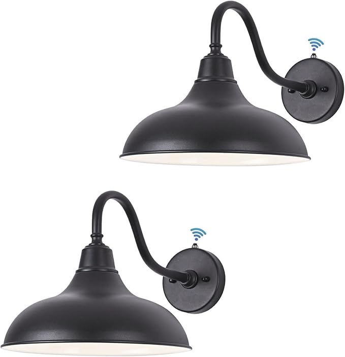 Outdoor Gooseneck Barn Light -12” Black Dusk to Dawn Exterior Wall Sconce Lighting with Photocell for Farmhouse House Porch Entryways Garage (2 Pack)