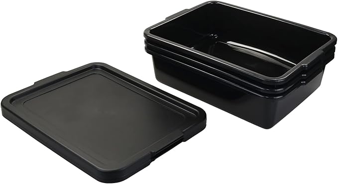 Pekky 13 L Food Service Bus Tubs with Lids 3 Packs Commercial Tote Box Black