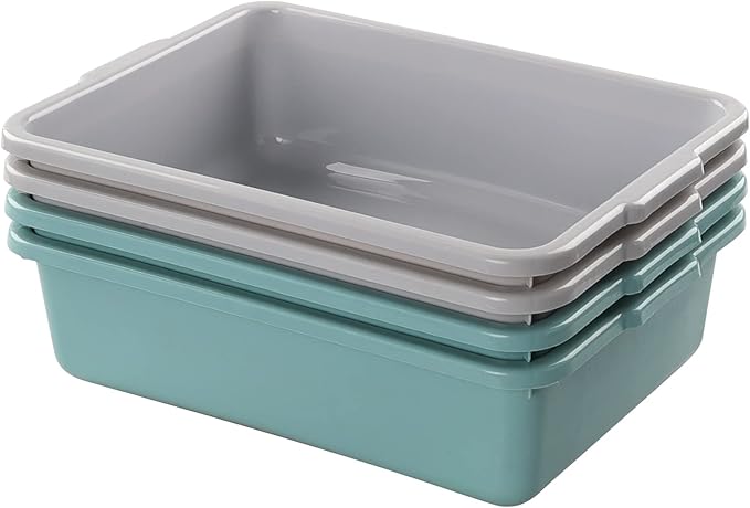 8L Small Rectangle Dishpan Bust Tubs Commercial Bus Tote Boxes 4-Pack