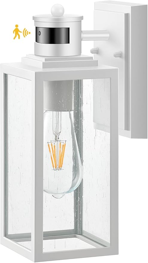 VIANIS White Motion Sensor Exterior Wall Light Modern Dusk to Dawn Outdoor Porch Lights Wall Mount Anti-Rust Aluminum Waterproof Outdoor Wall Sconce Exterior Lighting Fixtures for House Garage