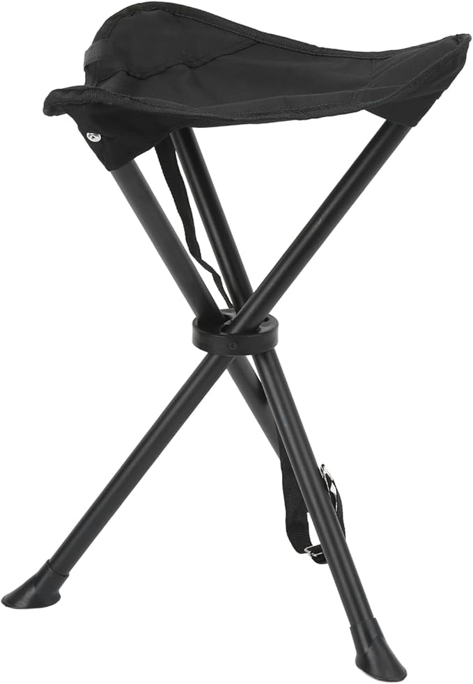 Folding Tripod Stool Foldable Tripod Stool 200KG Load Bearing Anti Slip Good Stability with Non Slip Feet for Outdoor Camping (Black)