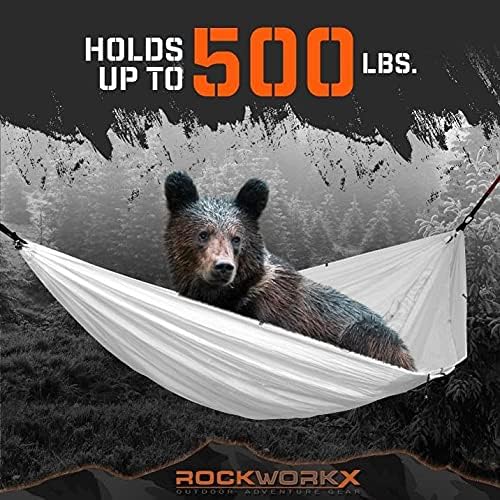 ROCKWORKX Camping Hammock USA Single &amp Double Portable Multi-Use as Sunshade/Weather Shade/Tent Cover for Compact Travel Indoor &amp Outdoor (Multiple Colors)