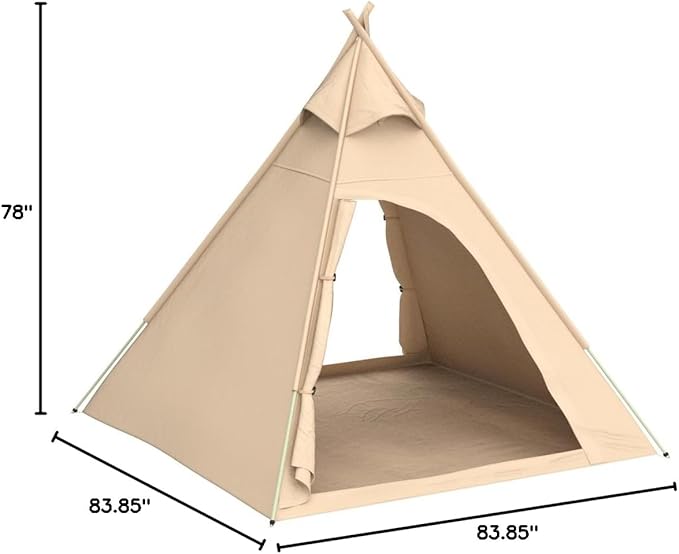 Free Space Outdoor 100% Cotton Canvas Waterproof Pyramid-Shaped Camping Tent (Beige 2.15meters)
