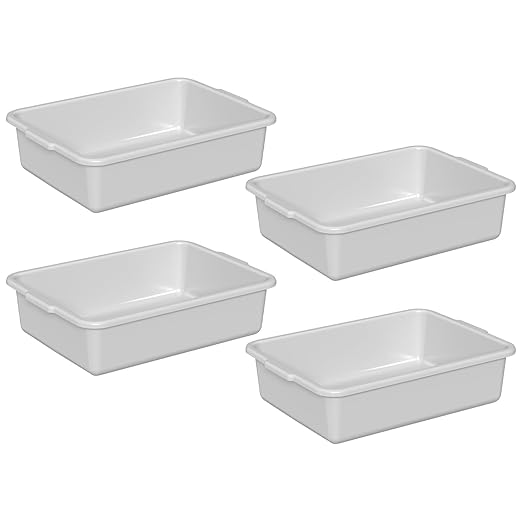 4-Pack 15 L Commercial Bus Tubs Restaurant Dish Bins Food Service Bus Tote Box Gray