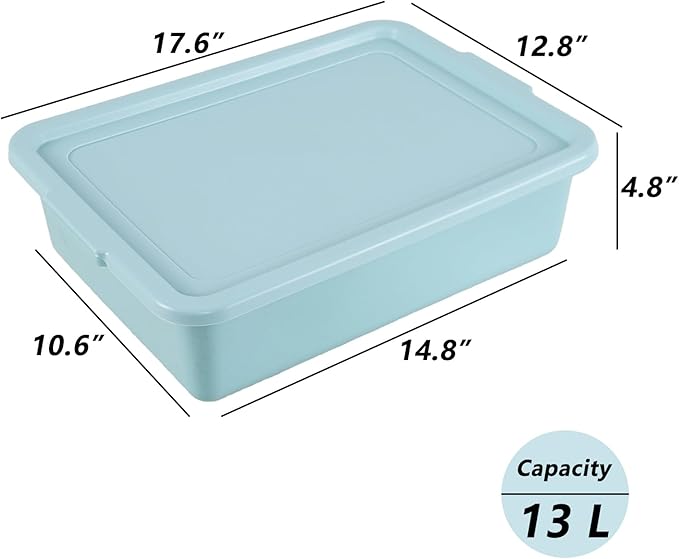 Jekiyo 3 Pack Commercial Bus Boxes with Lids 13 L Plastic Bus Tubs Mint Green