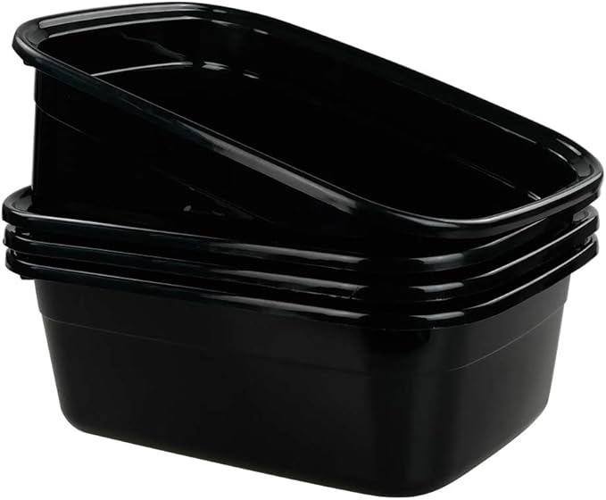 Wekioger Plastic Dish Pan 14 Quart Bus Tubs 4-Pack (Black)