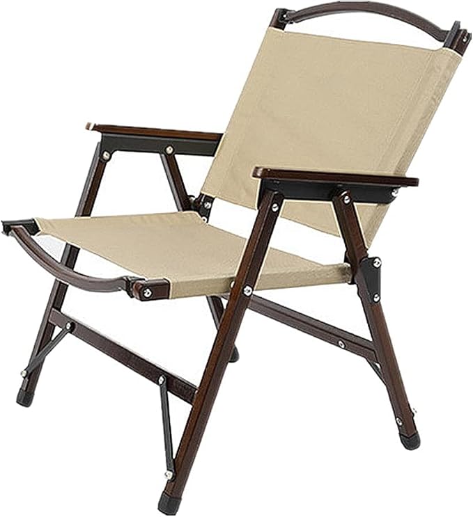 UNISTRENGH Wooden Folding Camping Chair Portable Beech Wood Outdoor Backrest Chair for Road Trip Fishing Beach Patio and Backyard (Khaki/Walnut Color)