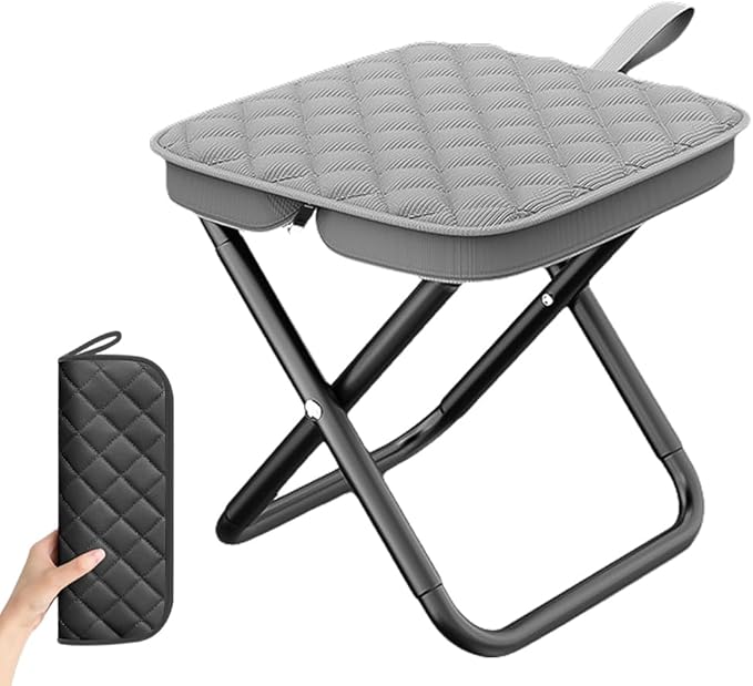 Foldable Backpack Stool Portable Folding Chair for Adults Collapsible Camping Stool with Carry Strap &amp Storage Pouch Heavy Duty Compact Travel Seat for Hiking Fishing Outdoor (Grey)
