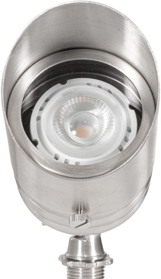 VOLT Fat Boy 12V Stainless Steel Outdoor Spotlight with 5W 2700K Warm White 400 Lumen MR16 LED Bulb for Low Voltage Landscape Lighting of Yard Lawn Garden Patio Trees &amp House