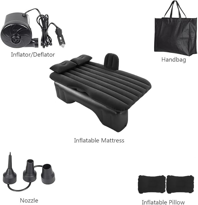 Car Air Mattress for Jeep Compass 2024 2025 2026 Portable Car Bed with T-Shape Support Base and Pillows for Travel &amp Camping Black