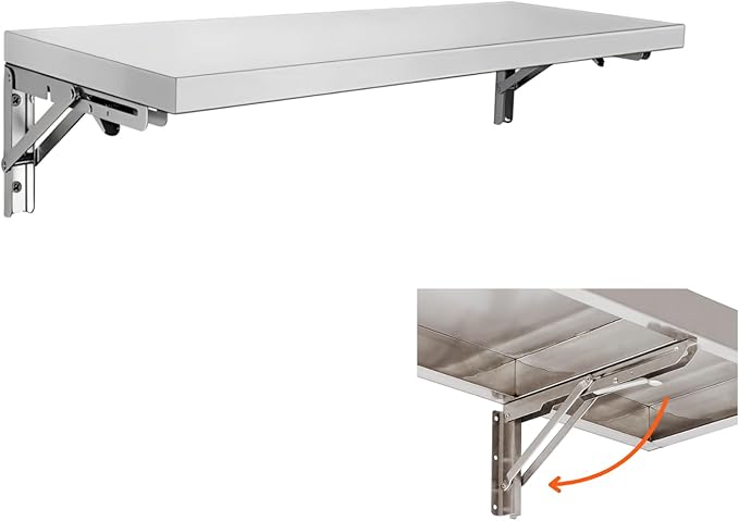 Folding Concession Shelf 36 x 12 Stainless Steel Drop Down Folding Serving Food Shelves Heavy Duty Foldable Wall Mount Shelving Rack for Concession Windows Kitchen Garage Restaurant