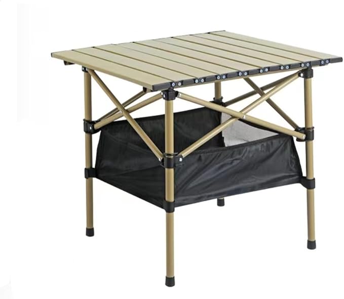 Folding Camping TablePortable Camping TableLightweight Aluminum Folding BeachEquipped with Storage Net Pocket Suitable for Outdoor(Beige 20 * 20 INCH)