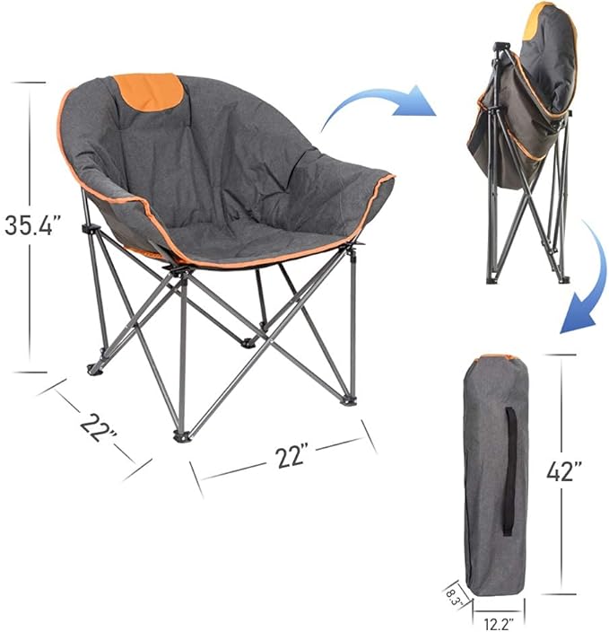 Suntime Sofa Chair Oversize Padded Moon Leisure Portable Stable Comfortable Folding Chair for Camping Hiking Carry Bag(2 Pack)