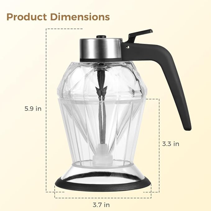 Honey Dispenser Elegant Glass Syrup Pot Drip-Free Honey Jar with Stand Perfect for Pancakes Oils Vinegar Soy Sauce and More