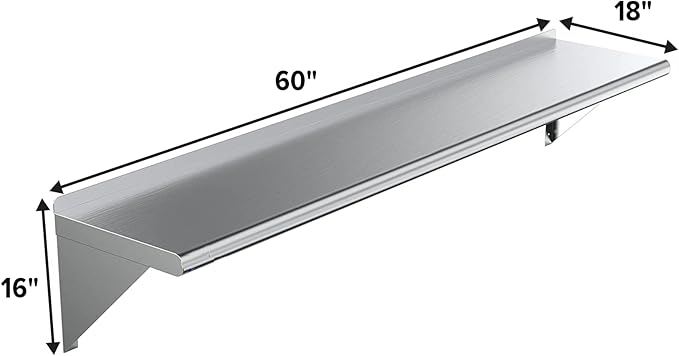 NSF Certified 18 Gauge Heavy Duty Stainless Steel Wall Shelf with Brackets for Kitchens Utility Rooms Storage Offices &amp Home (60'x18)