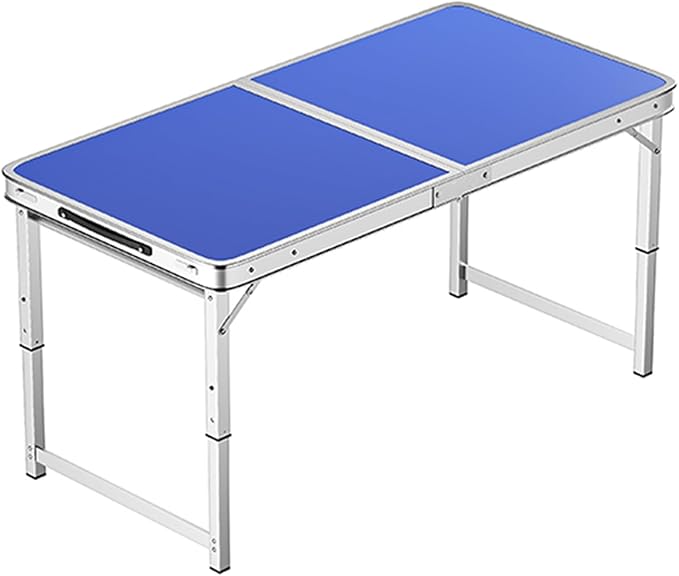 Adjustable Height Aluminum Folding Table Portable Outdoor Camping Table with Handle Compact 120X60Cm Picnic Dining Table Set with 4 Stools - Blue120X60Cm Bla80X50cm Blue