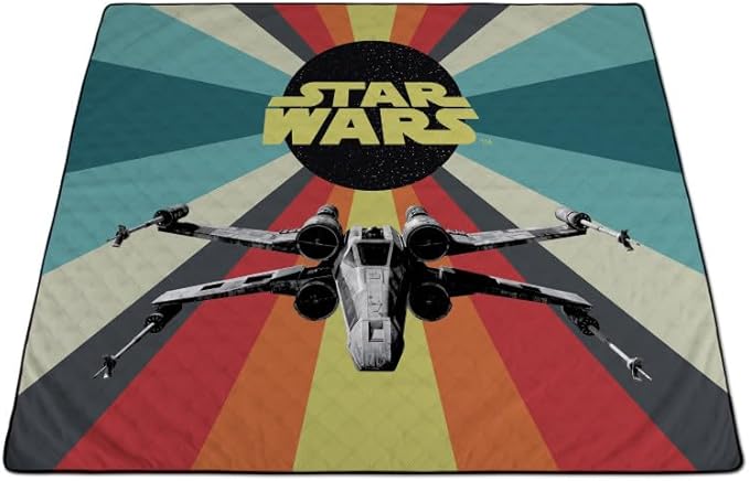 Picnic TIME Star Wars X Wing Impresa Picnic Blanket Extra Large Lightweight Fleece Beach and Outdoor Blanket with Drawstring Backpack and Easy Fold Design (Black and White)