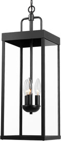 Large Outdoor Pendant Lantern Light Fixture for Front Porch 24 Inch 3-Light Black Exterior Hanging Chandelier with Clear Glass Outdoor Indoor Pendant Lamp for Patio Gazebo Entryway Doorway