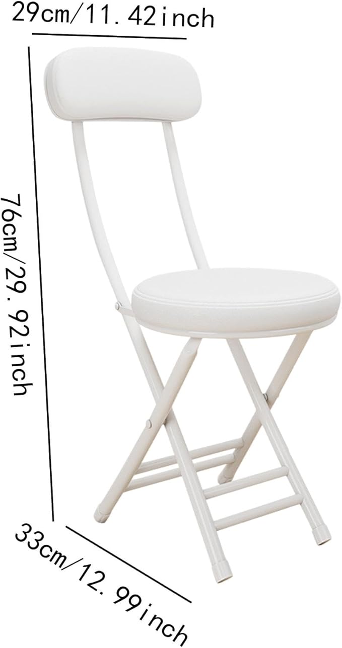 Folded Camping Chair Padded Folding Stool Compact Easy to Carry with Back Rest Metal Frame for Dining Room Shop Indoor Garage White