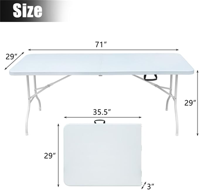 ZeHuoGe Portable Folding TableLightweight Picnic Party Dining Camp Table Folding Banquet TableMultifunctional Camping Table (White 6ft)