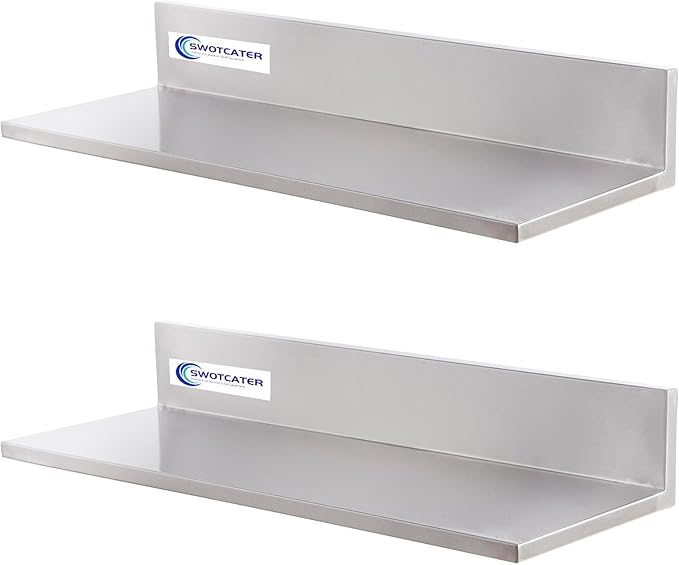Stainless Steel Wall Shelf 8.6x24 60LB 2 Packs L-Shaped Commercial Wall Mount Floating Shelving for Kitchen Restaurant Home