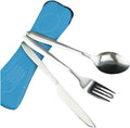 Stainless Steel Travel Cutlery Set with Zipper Case Portable Dishwasher-Safe Utensils for Picnic Camping Household Kitche(Blue set)