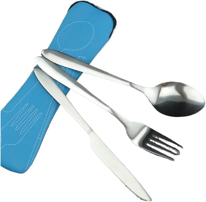 Stainless Steel Travel Cutlery Set with Zipper Case Portable Dishwasher-Safe Utensils for Picnic Camping Household Kitche(Blue set)