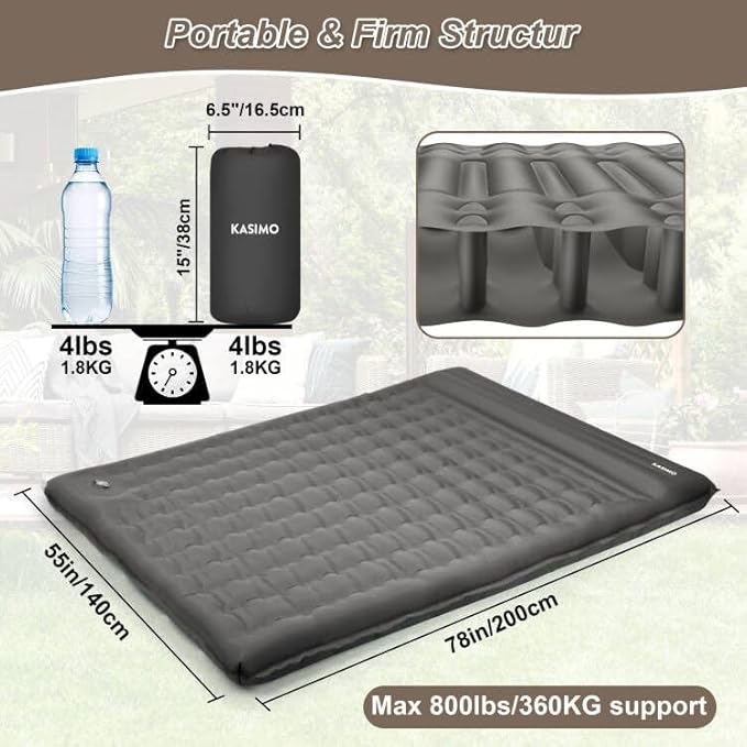 KASIMO Double Sleeping Pad for Camping5 Ultra-Thick 1.4x2M for 2 Person with Pillow Built-in Foot Pump Inflatable Sleeping Mat for Backpacking Hiking Traveling Tent Portable Camping Mat