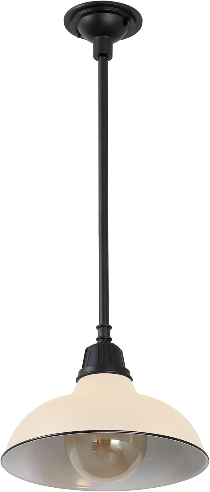 JONATHAN Y 12.25 Matte Almond 1-Light Farmhouse Indoor/Outdoor LED Pendant Iron Hanging Light and Black Metal Shade Rustic Ceiling Lamp for Kitchen Island LED Bulb Included (JYL7611J)