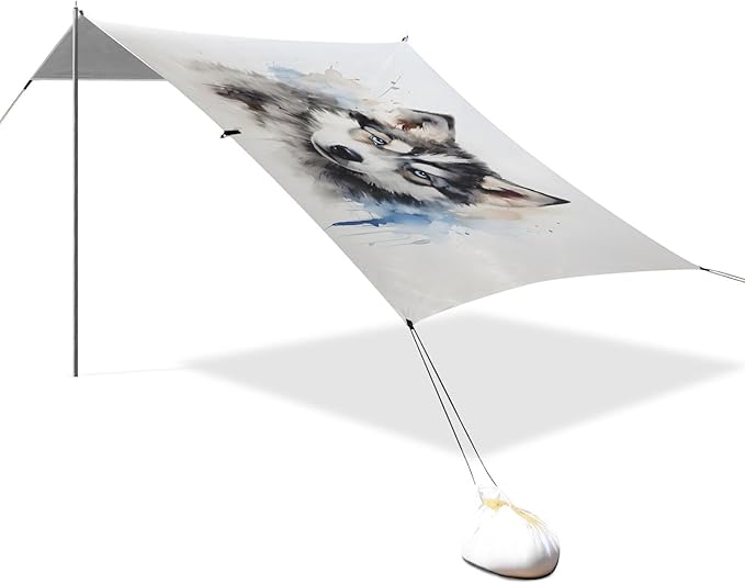 ALAZA Husky Dog Puppy Beach Tent Sun Shelter UPF50+ Protection Beach Shade Canopy w/ 4 Sandbags for Outdoor Camping Fishing Backyard Fun Picnic 10x9 ft