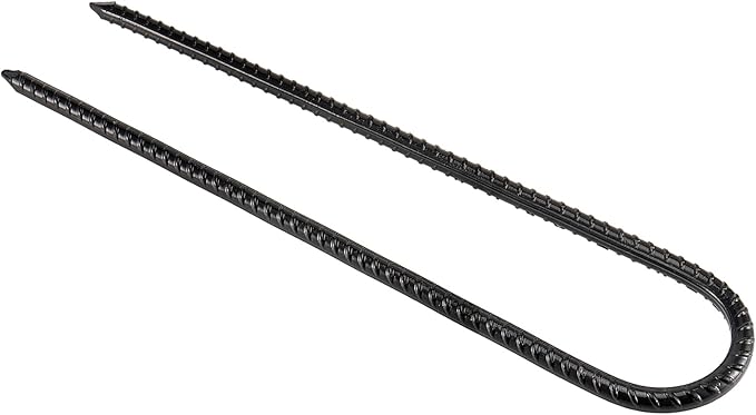 12 Pack 12 Inch U Shaped Rebar Stakes Black U Rebar Hook Heavy Duty Trampoline Wind Anchors Stakes for Camping Tents Soccer Net