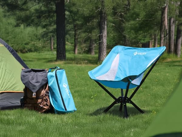 VILLEY Portable Folding Chair Lightweight Camping Chair No Assembly Needed Quick Setup for Beach Hiking Supports 330 LBS Blue