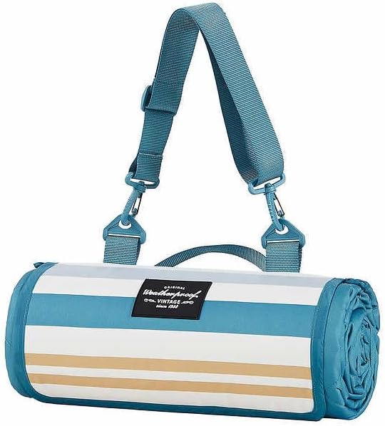 Weatherproof Vintage Outdoor Blanket (60in x 72in) - Portable Picnic Blankets Waterproof Foldable &amp Beach Blanket Waterproof Sandproof with Carry Strap Camping Blanket - Foldable Waterproof (Stri
